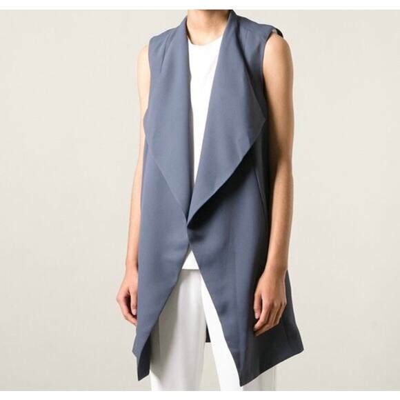 EUC Vince Long Draped Vest Crepe Gray Leather Tie Waist Sleeveless Belt Layering - Picture 3 of 16